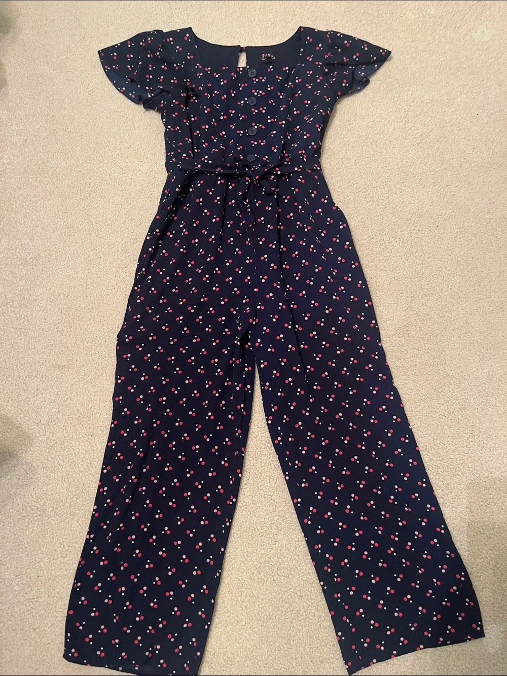 Lilt Girls Jumpsuit with Cherry Pattern